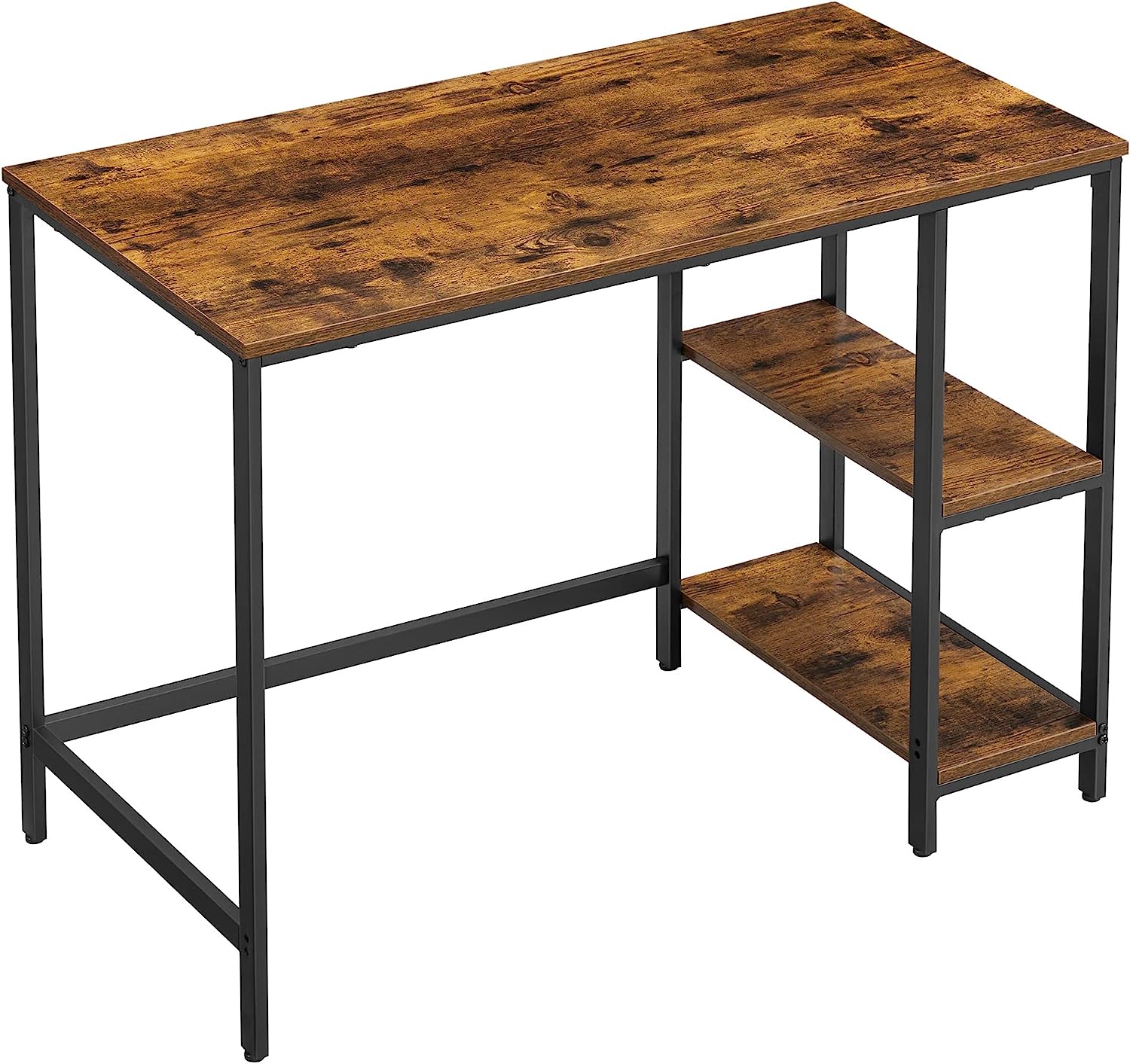 Bureau, Computertafel Met Led En Monitorstandaard, Pc-tafel Met 2 Planken En Opbergtas Voor Werkkamer En Slaapkamer 120 X 48 X 74 Cm Stabiel Metalen Frame Vintage Bruin