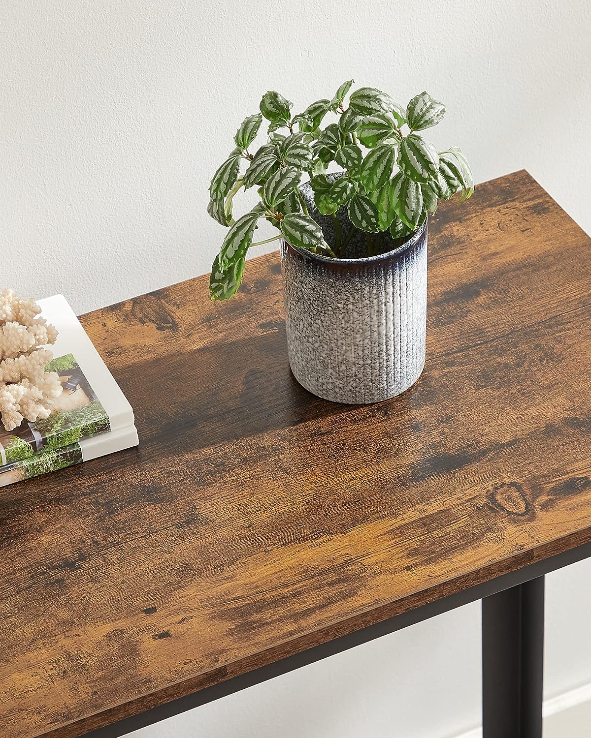 LVB Industriële consoletafel, rustieke banktafel van metaalhout met opbergruimte, rustieke stijl met 3 niveaus, voor hal, entree, huis, woonkamer, entree, bruin