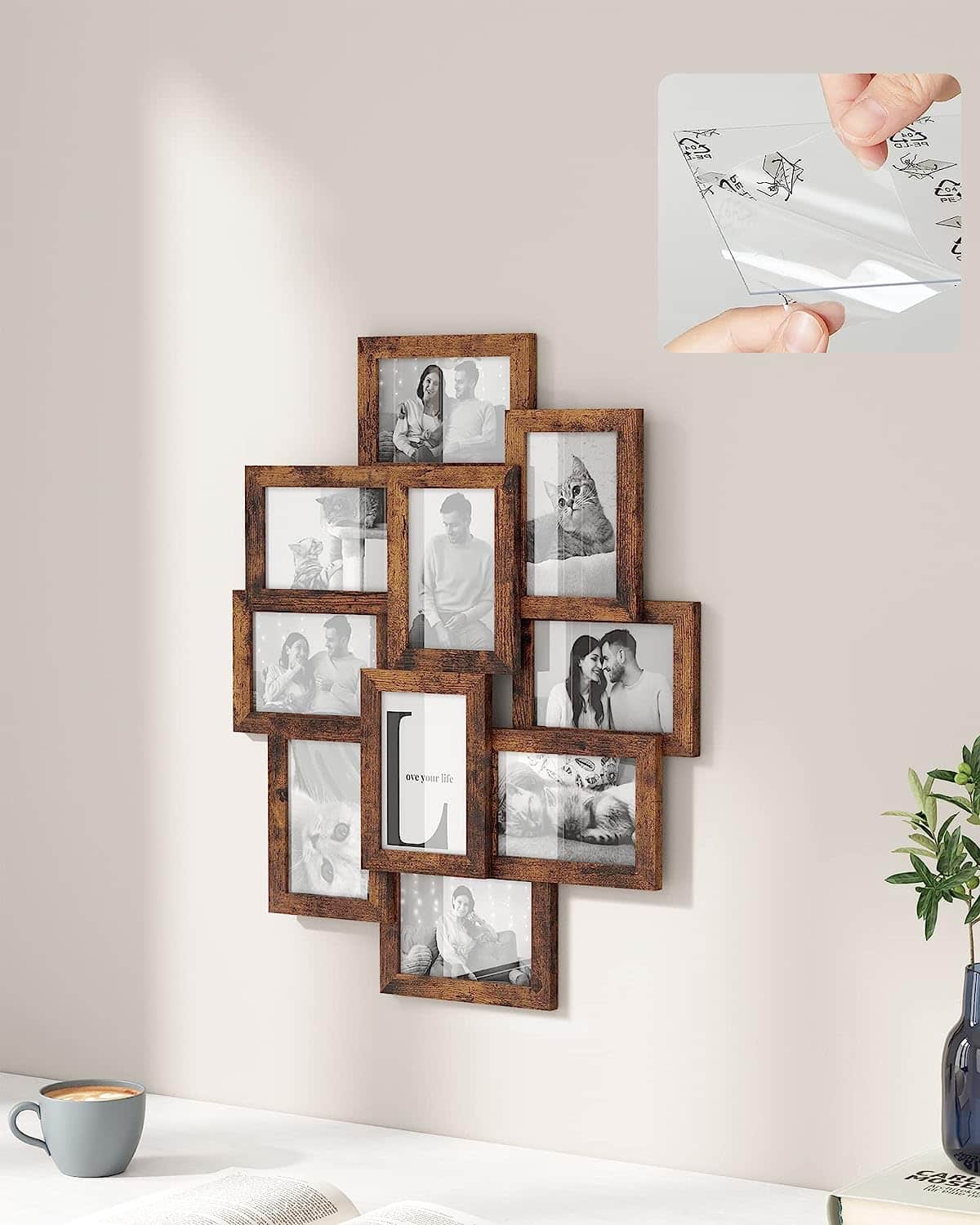 Fotolijst voor 4 foto's, opvouwbare fotolijst collage 10x15cm, houten