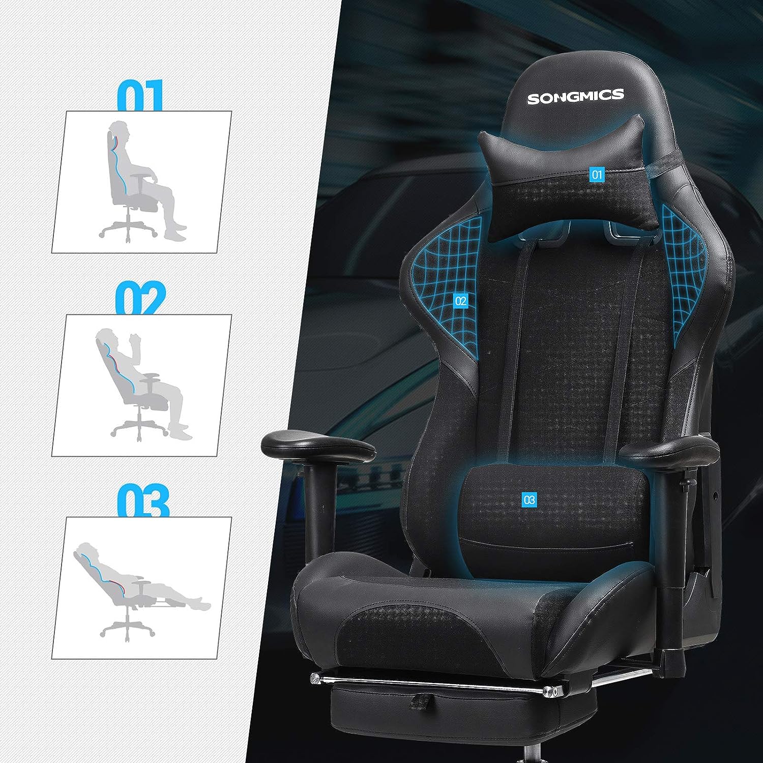 DELTACO PC Gaming Chair with Armrest, High Backrest and Cushion (Gaming Chair, Office Chair, Ergonomic Height Adjustable, PU Leather, 110 kg), White