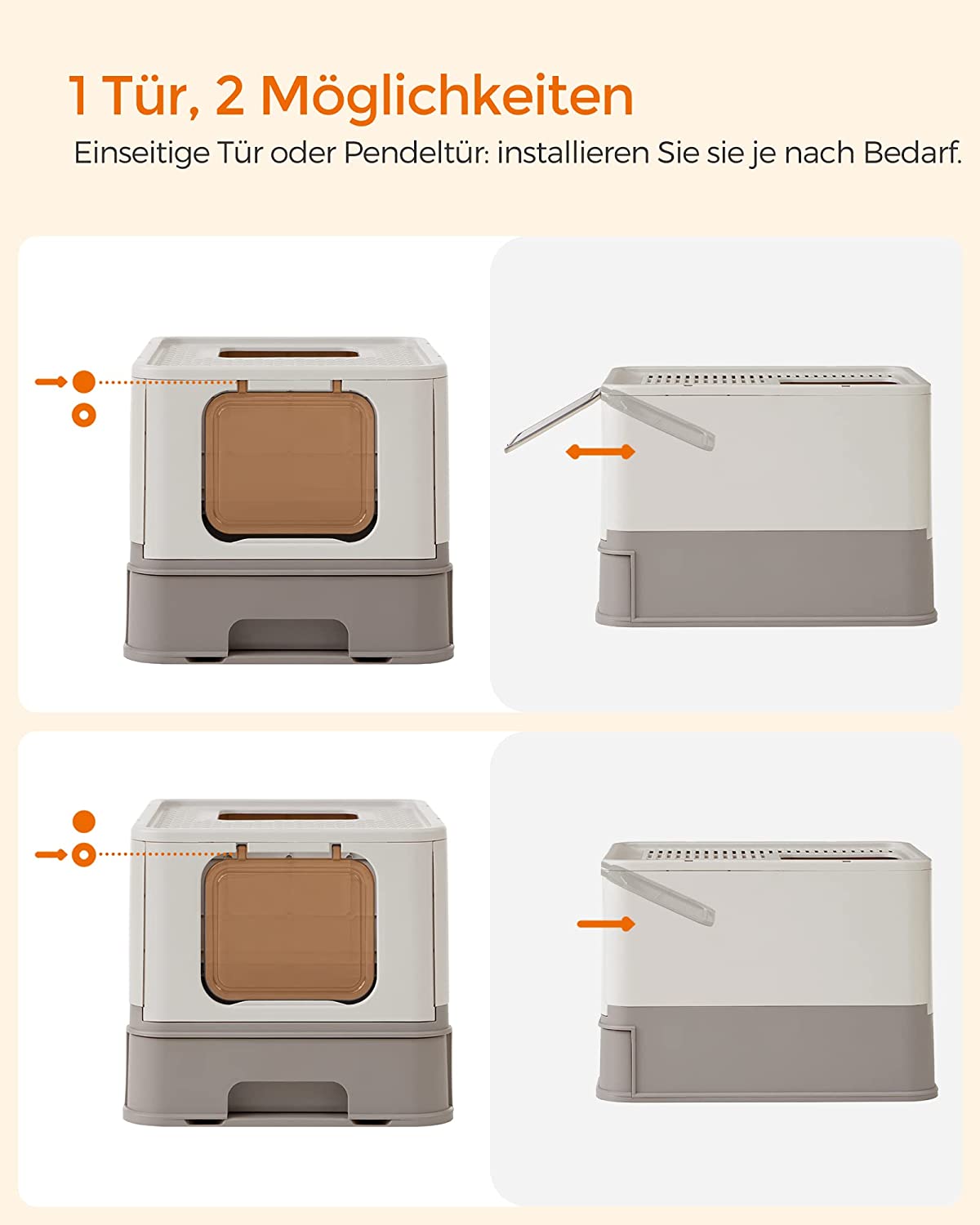 OHMG Gesloten kattentoilet, uv-desinfectie, groot opvouwbaar kattentoilet, met dakopening, afneembaar tablet en schepje, met deksel