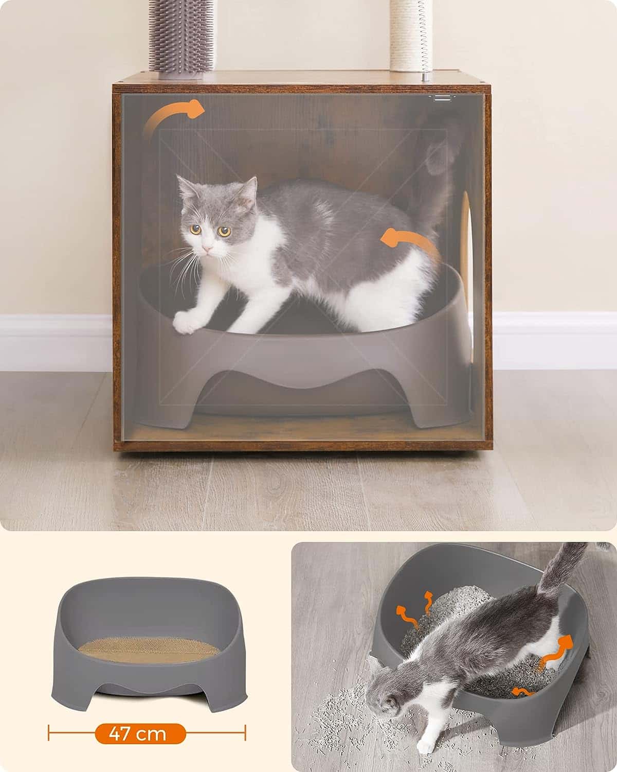 Kattenkooi met 2/3-laags kattenbak met kattenbak, multifunctionele