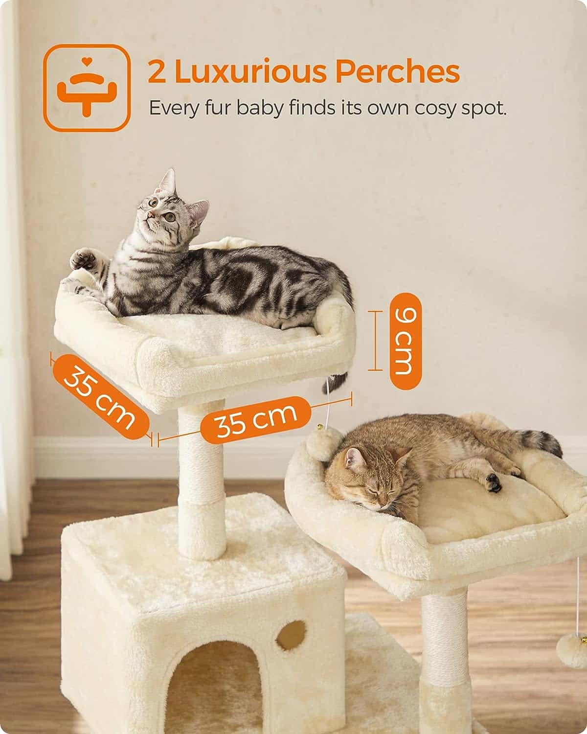 FourFurPets 3-traps moderne krabpaal, 111 cm hoog, kattenboom, met 2
