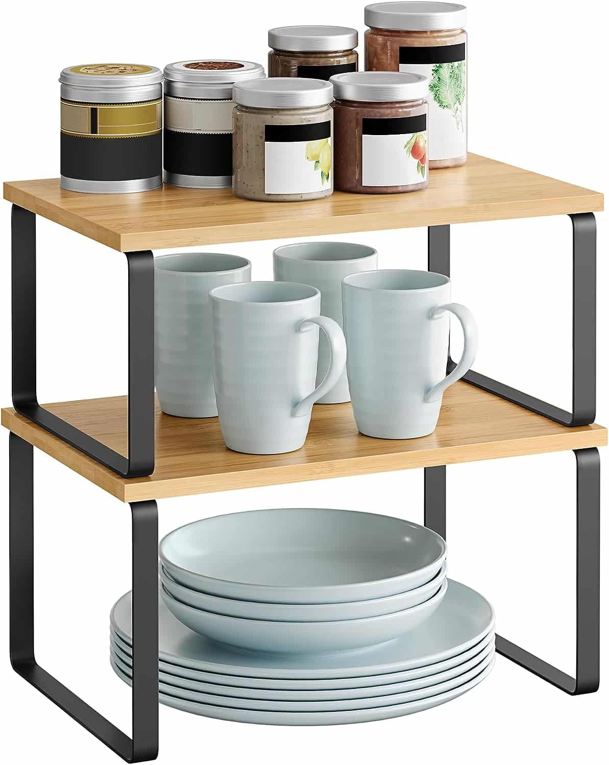SONGMICS Kruidenrek Set van 4 Keukenplank Keukenorganizer Keuken Kruidenhouder Uitbreidbaar Stapelbaar Klein Plank Metaal Inkt Zwart KCS006B01