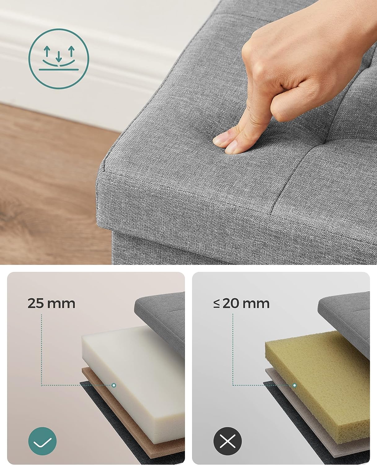 Banc de Rangement Pliant - SONGMICS - Taupe Clair - 76 cm - 89L - 300 kg - Maison