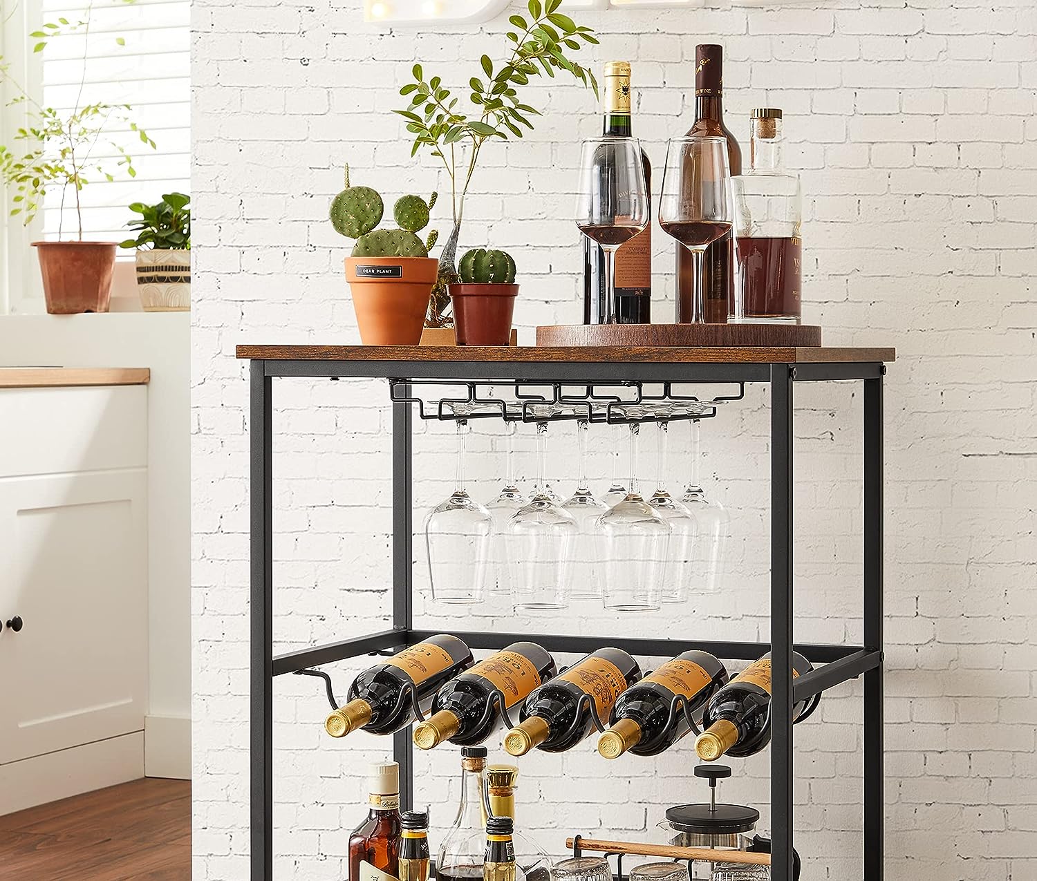 Industriële Barwagen Met Wielen - Mobiele Keukentrolley Met Bovenblad En Handgrepen Perfect Voor Huisbar En Eetkamer Industriële Barwagen Met Wielen - Mobiele Keukentrolley Met Bovenblad En Handgrepen Perfect Voor Huisbar En Eetkamer