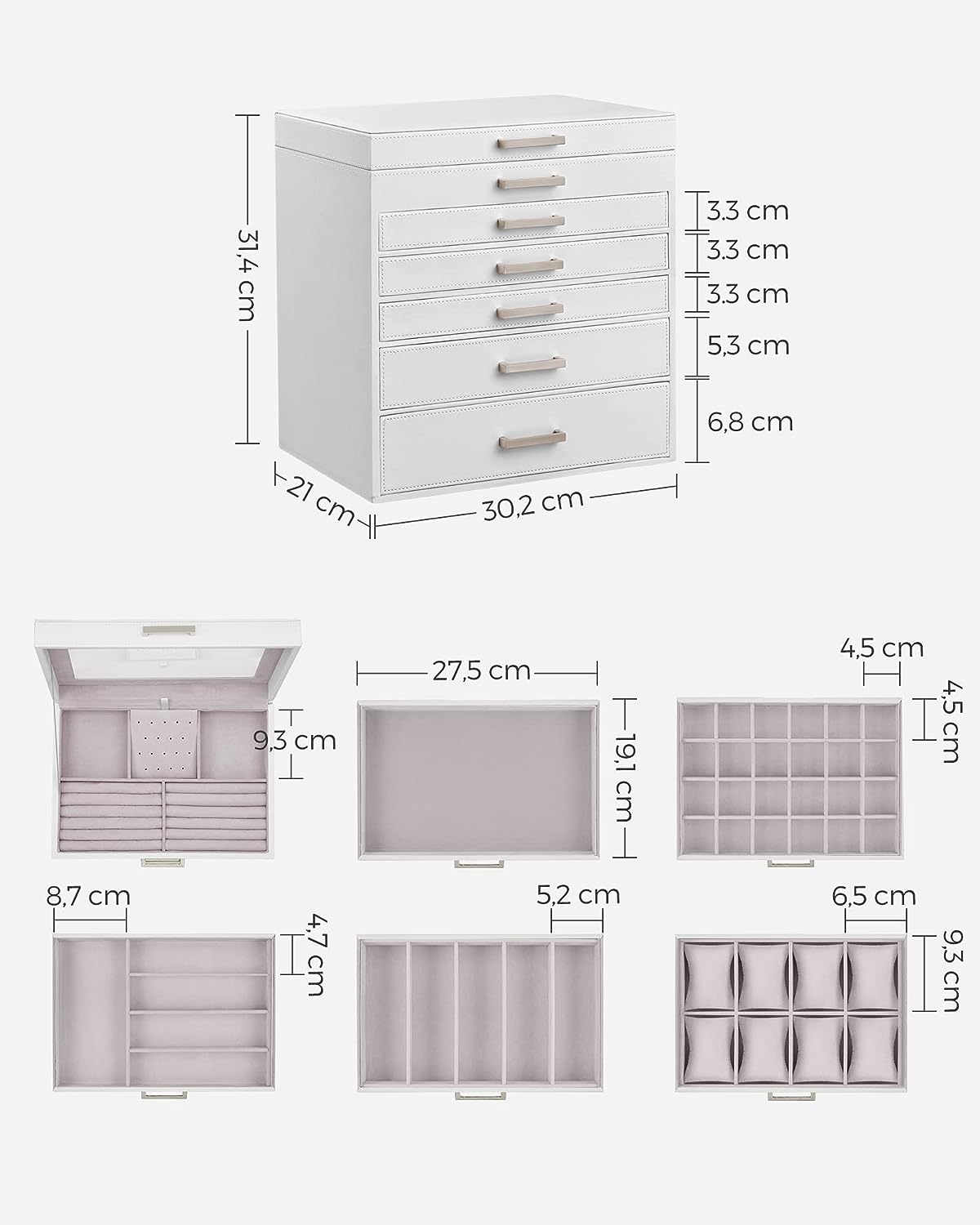 ProCase Sieradendoos, Sieradenopslag, Groot, Hout, Met 7 Niveaus Sieradendoos Sieradenorganizer Spiegel Laden Voor Ringen Oorbellen Naturel 1495052203