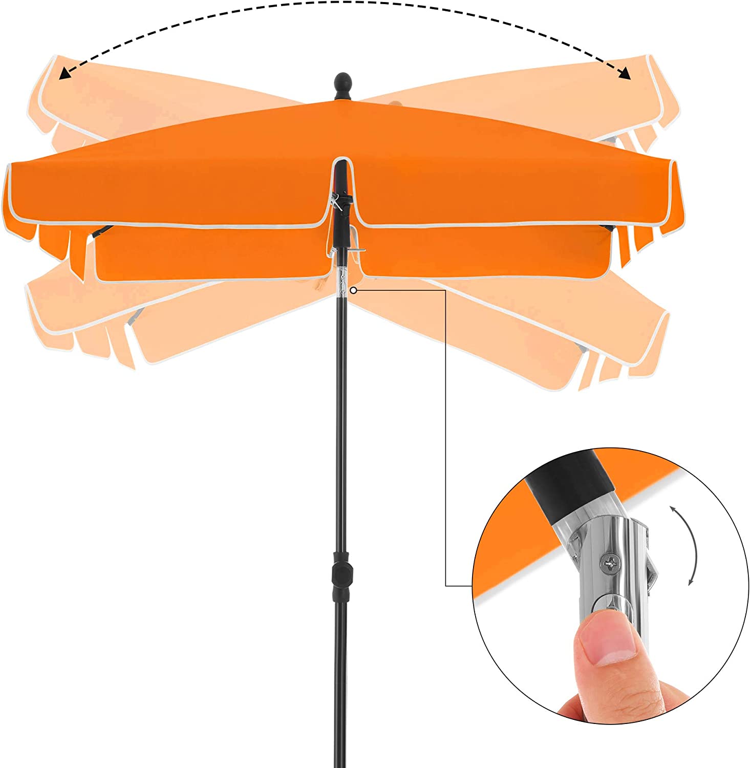 derby balkonparasol 180x120cm in de kleur lichtblauw I rechthoekige parasol voor balkon & terras I balkonparasol met schuifknop om te openen I in hoogte verstelbaar I kantelbare tuinparasol