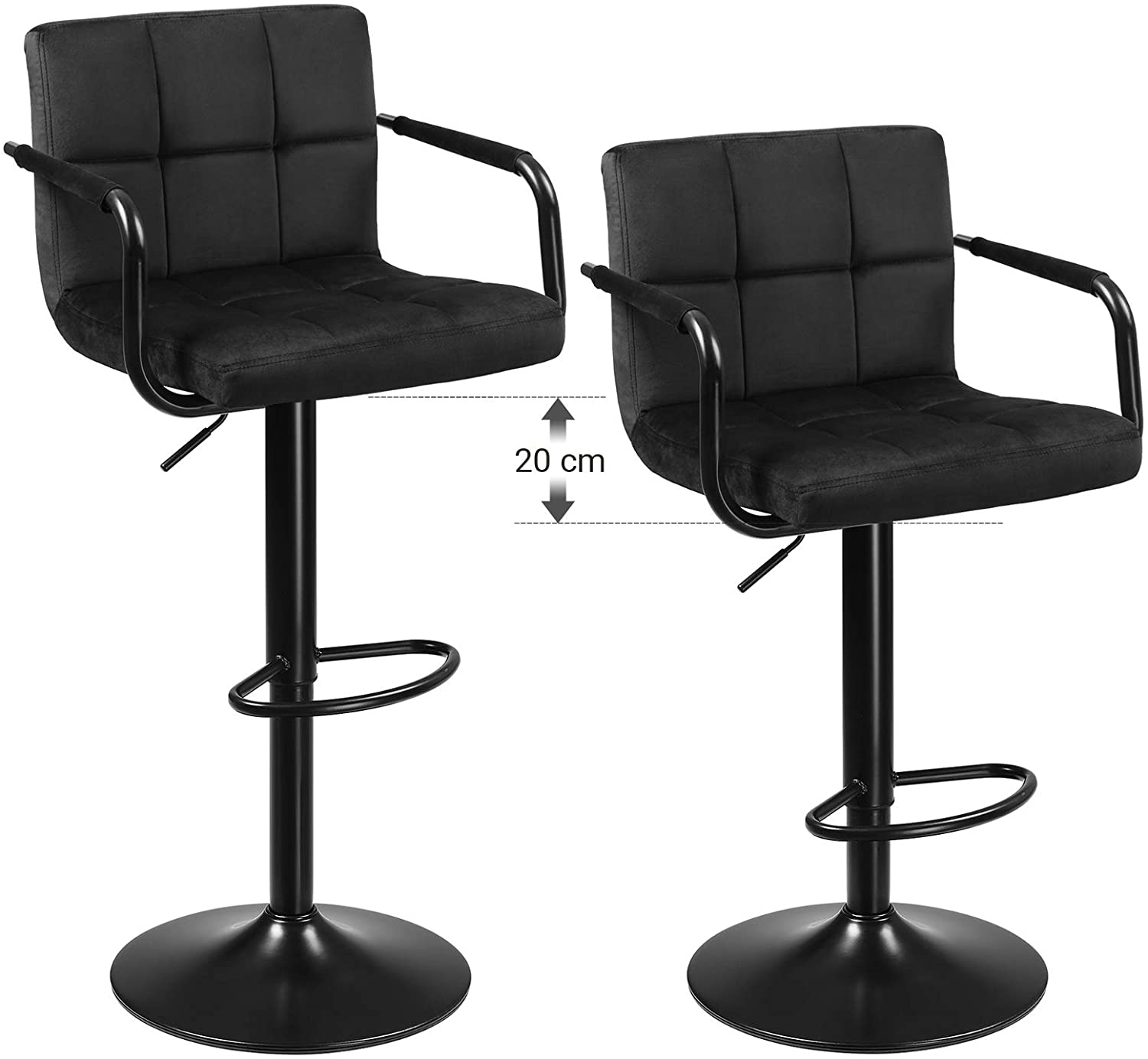 WOLTU Barkruk set van 4, barstoel, bistrokruk, gestoffeerde kruk, barkruk, barkruk, designkruk, met groot zitvlak, rugleuning, fluwelen bekleding, voor bar, keukeneiland eetkamer, donkergrijs