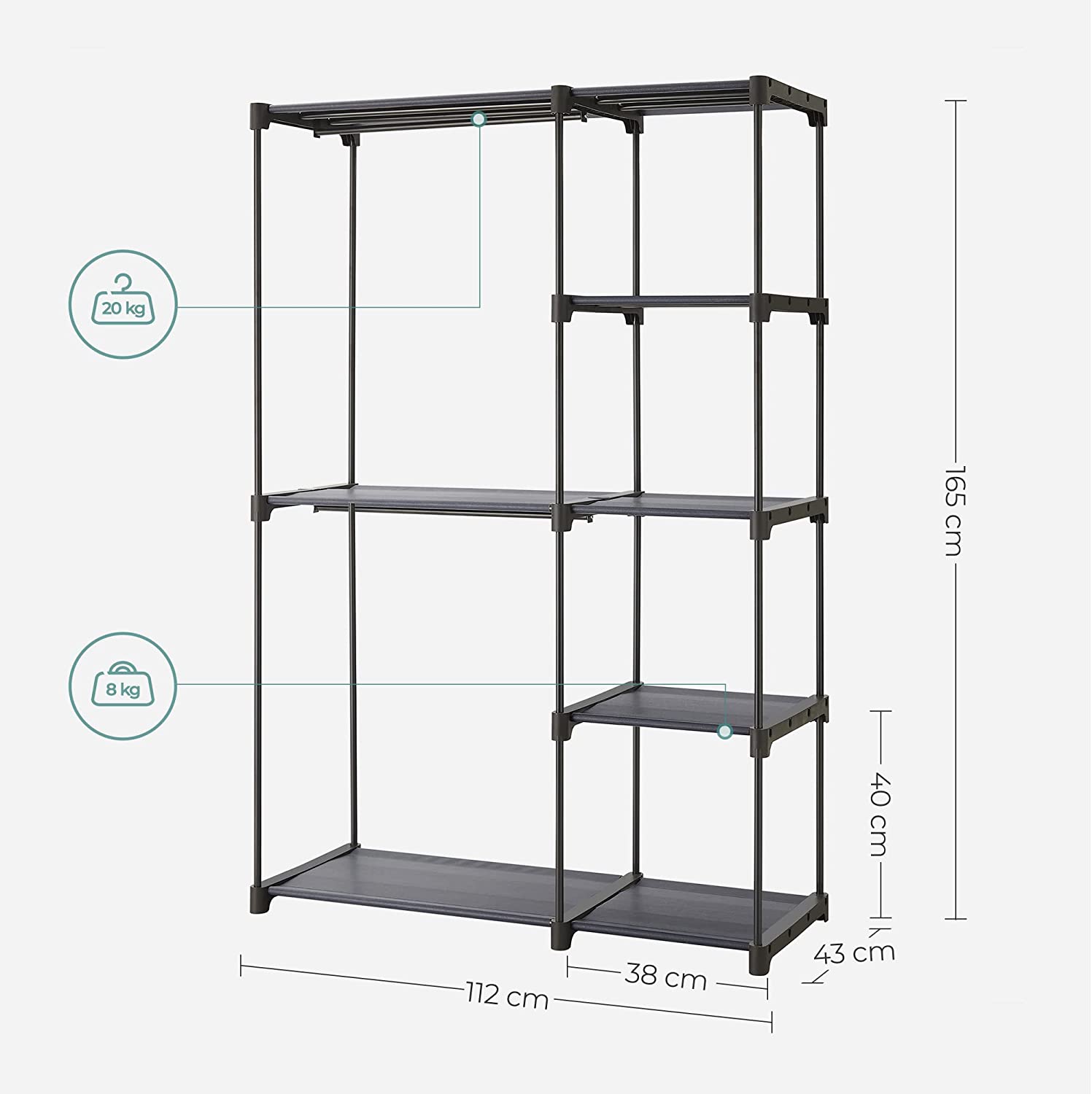 Kledingrek met 4 planken Stalen frame industriële stijl rustiek bruin