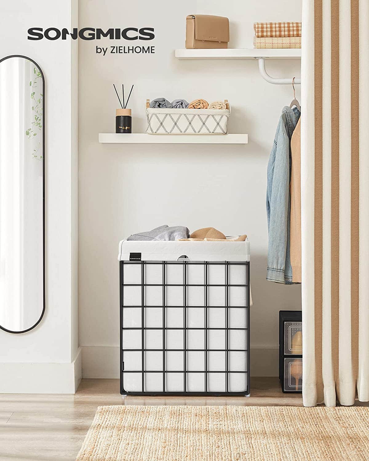 Songmics 100l Wasmand Bamboe Opvouwbare Wasbox Met 2 Compartimenten Wasmand - 52 X 63 X 32 Cm Songmics 100l Wasmand Bamboe Opvouwbare Wasbox Met 2 Compartimenten Wasmand - 52 X 63 X 32 Cm