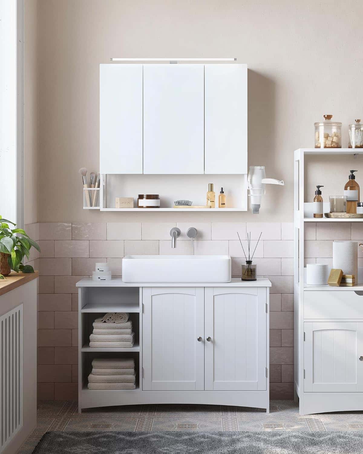 FOREHILL Large Mirror Cabinet Bathroom with 3 Doors Bathroom Cabinet