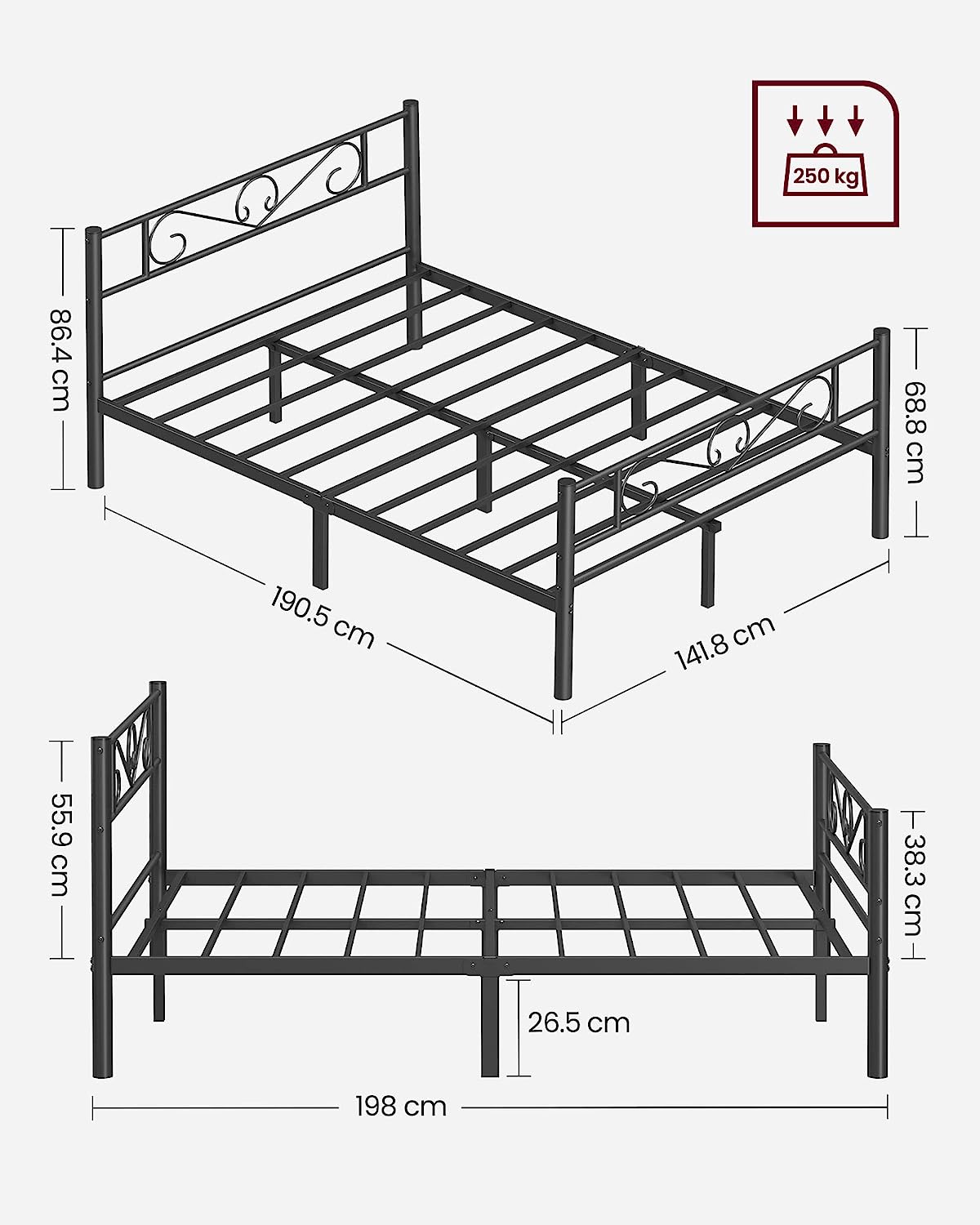 JURMERRY double bed frame with metal headboard and