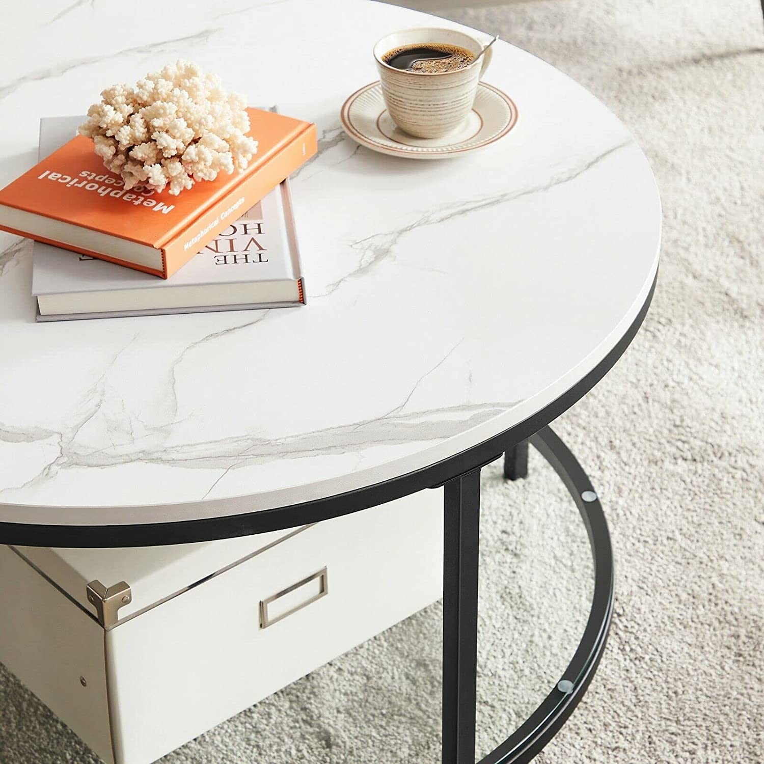 Salontafel met schuifdeuren en vakken met houteffect 110cm - Legacy
