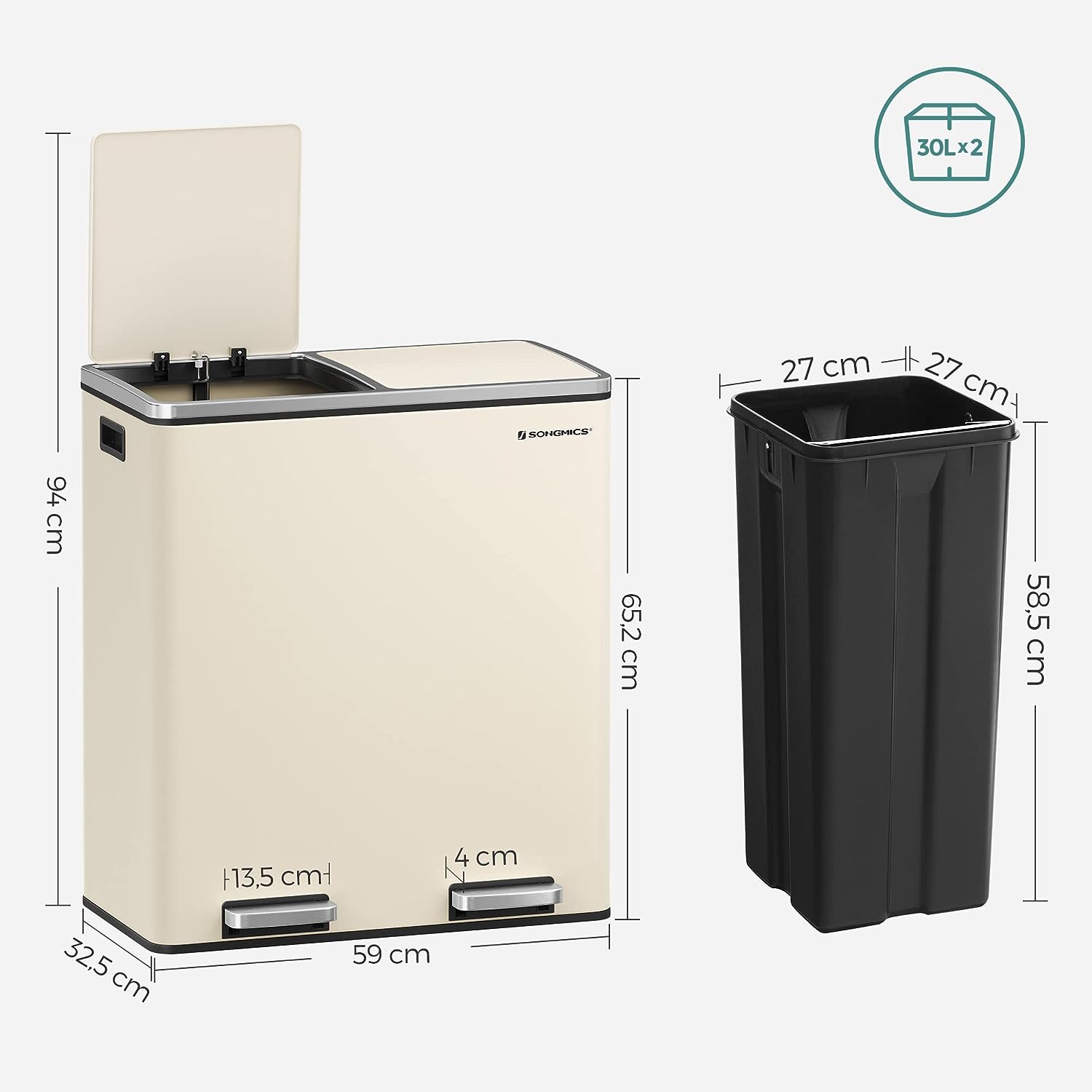 WELL HOME MOBILIARIO & DECORACIÓN Poubelle et recyclage métallique à 2 compartiments, 2 x 17 l (34 L) Noir mat
