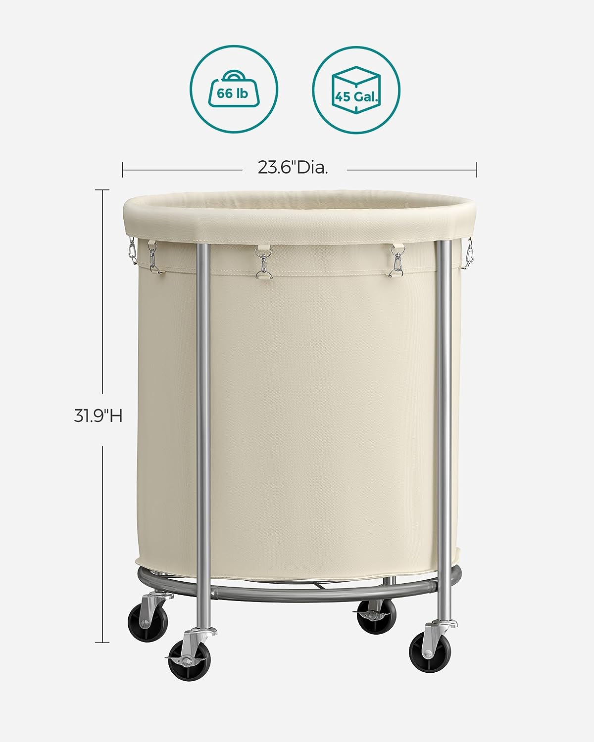 Wasmand - Opbergmand - Met wieltjes - 170 L - Rond - Stalen frame Wasmand - Opbergmand - Met wieltjes - 170 L - Rond - Stalen frame