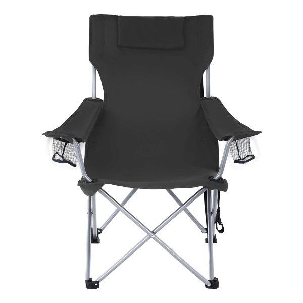 campingstoel, buitenstoel met armleuningen, hoofdsteun en bekerhouder, stabiele structuur, zwart, GCB09BK,