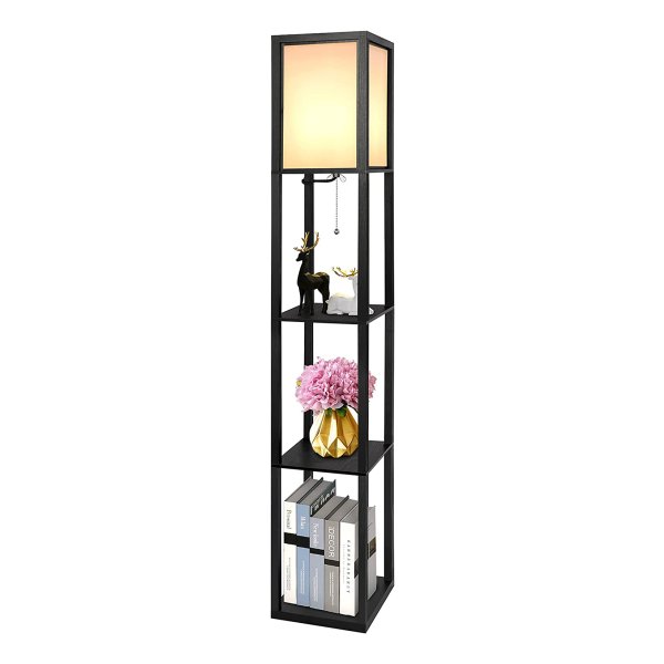 Vloerlamp met 3 planken zwart vintage industrieel ZAZA Home