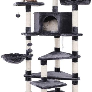 FEANDREA XXL Katteboom Klimboom met Verschillende Niveaus voor Katten, Hoogte 165 cm rookGrijs
