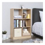 Wooden Bookcase with Open Cubes and Shelves