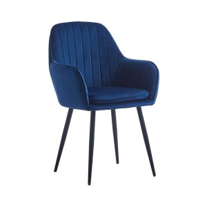Eetkamerstoel fluweel velvet blauw met armleuning