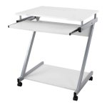 Z-vormig computerbureau, bureau, compact bureau, eenvoudig te monteren, wielen met remmen, 54 x 26 cm toetsenbordverlenging, kantoor, studeerkamer, wit