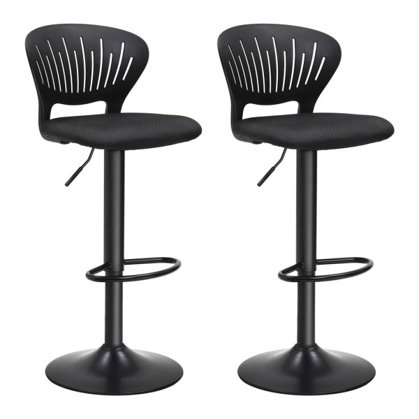 ZAZA Home Barkruk set van 2, barkruk in hoogte verstelbaar met kroonvormige rugleuning, 360° draaibaar, comfortabel gestoffeerde zitting, keuken, bar, zwart