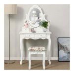 ZAZA Home kaptafel met spiegel en - Krukje- 4 lades incl -2 tussenschotten- wit -75 x 139 x 40 cm-Make up tafel