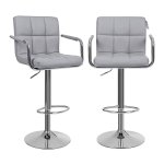 Set Van 2 Luxe Barstoelen - Kunstleer/ Chroom - In Hoogte Verstelbaar - Lichtgrijs - 38,5 X 44,5 X 115 Cm