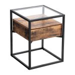 Nachtkastje - TrendyLiving - Met lade - Glazen tafelblad - Bruin/Zwart