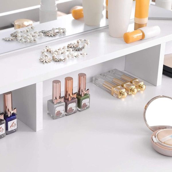 Kaptafel - Make-up tafel - Kaptafel spiegel - Make up tafel met opklapbare spiegels - Met krukje – Wit