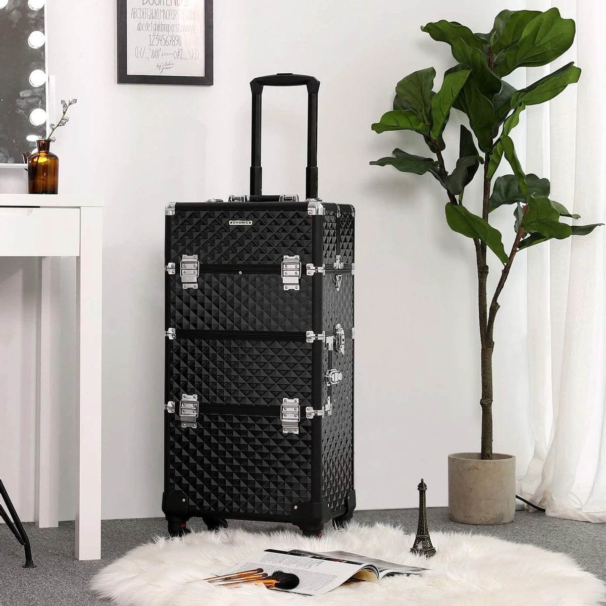 Trolley, make-up koffer, cosmetische koffer, voor nageldesign, make-up koffer met draagtas, zwart - SimpleDeal.nl