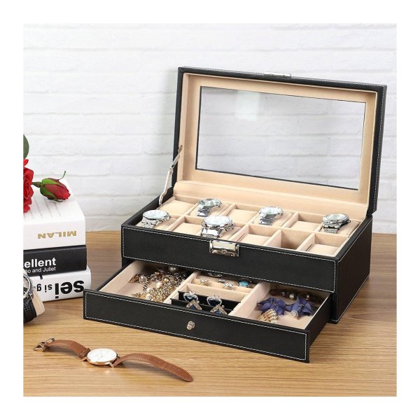 Horlogebox - Luxe opbergdoos - Zwart leer