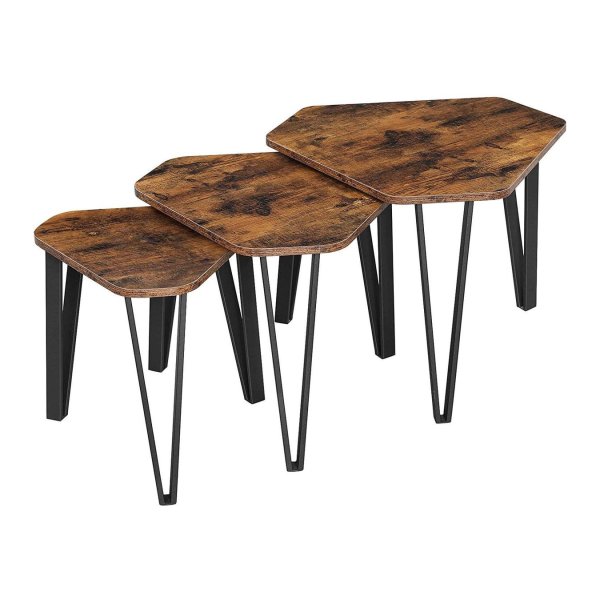 Bijzettafelset - ZAZA Home - Industrieel Vintage Design - Eenvoudig te Monteren - Bruin-Zwart