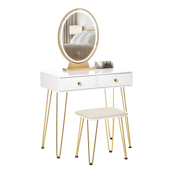 Make-Uptafel Kaptafel Met Dimbare Ledverlichting Wit