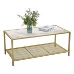 Salontafel - LuxeHome - Glazen blad - Gouden frame - Marmerlook