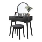 ZAZA Home Moderne kaptafel Sunflower, 2 grote laden met rails, kaptafel met ronde spiegel en kruk, kaptafel, zwart,