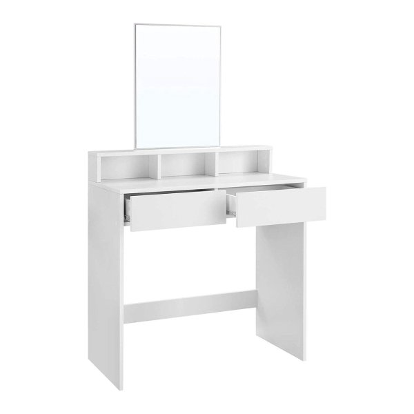 Kaptafel - Make-up tafel - Kaptafel spiegel - Make up tafel met Spiegel - Met krukje – 2 lades – Wit