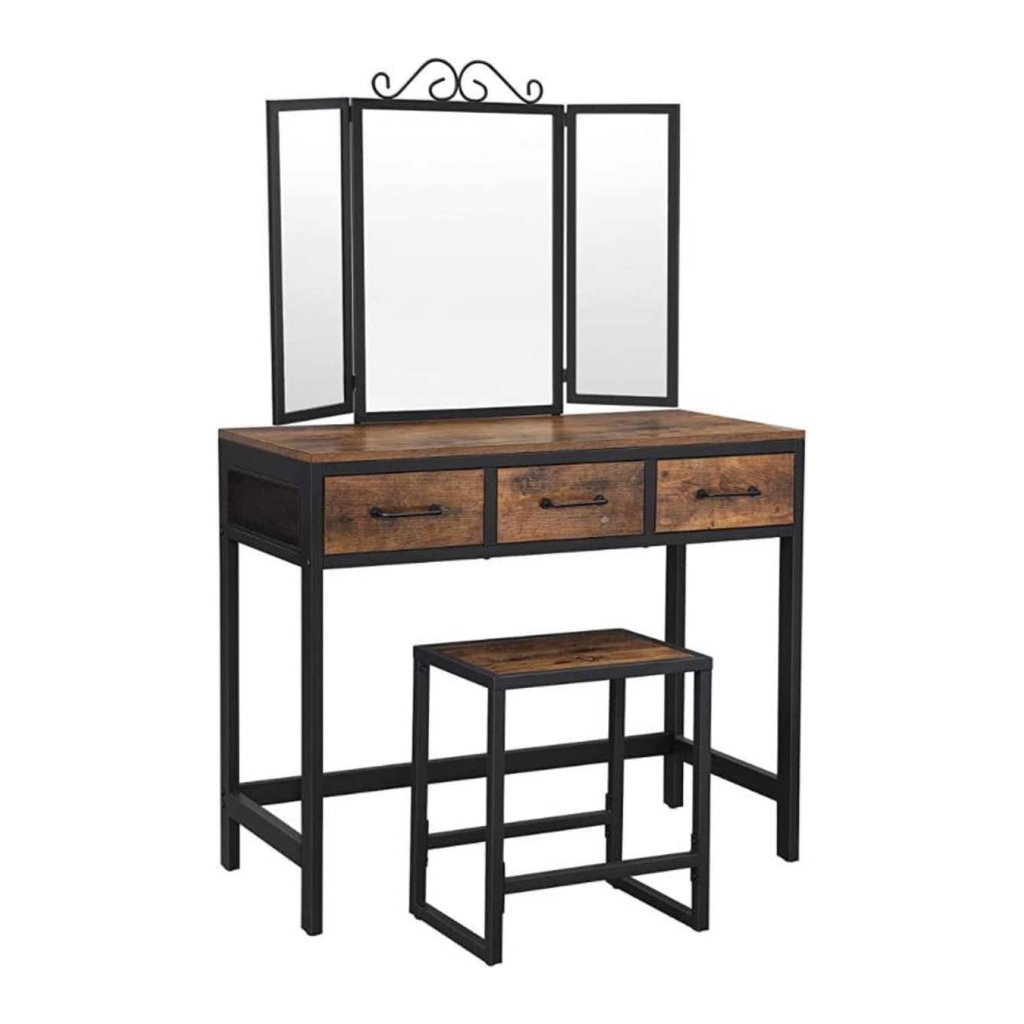 Klassieke Kaptafel industrieel vintage design ontwerp bruin met 3 klapspiegels RVT02BX