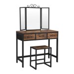 Klassieke Kaptafel industrieel vintage design ontwerp bruin met 3 klapspiegels RVT02BX
