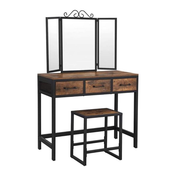 Klassieke Kaptafel industrieel vintage design ontwerp bruin met 3 klapspiegels RVT02BX