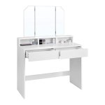 Kaptafel - Make-up tafel - Kaptafel spiegel - Make up tafel met opklapbare spiegels - Met krukje – Wit