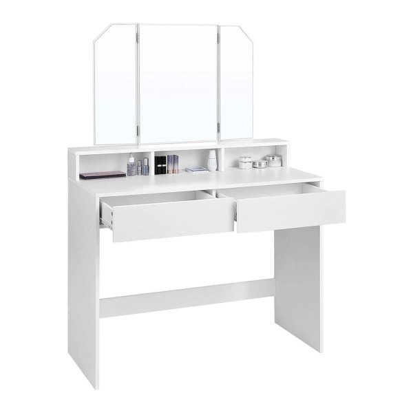 Kaptafel - Make-up tafel - Kaptafel spiegel - Make up tafel met opklapbare spiegels - Met krukje – Wit