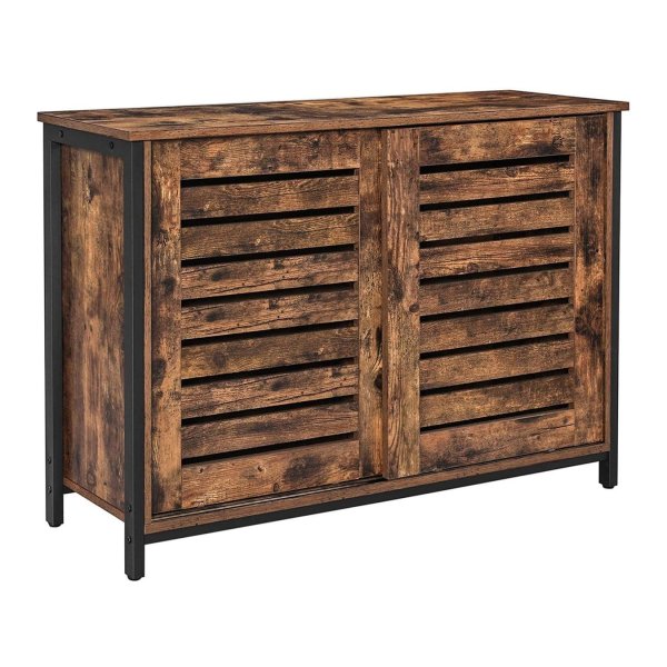 Schuifdeurkast - VintageLiving - Industrieel design - Stalen frame - Bruin-zwart