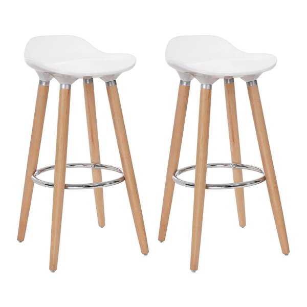 Set Van 2 Barkruk Zithoogte 73 Cm Counter Kruk Poten Van Beuken Zitschaal Van Kunststof Wit