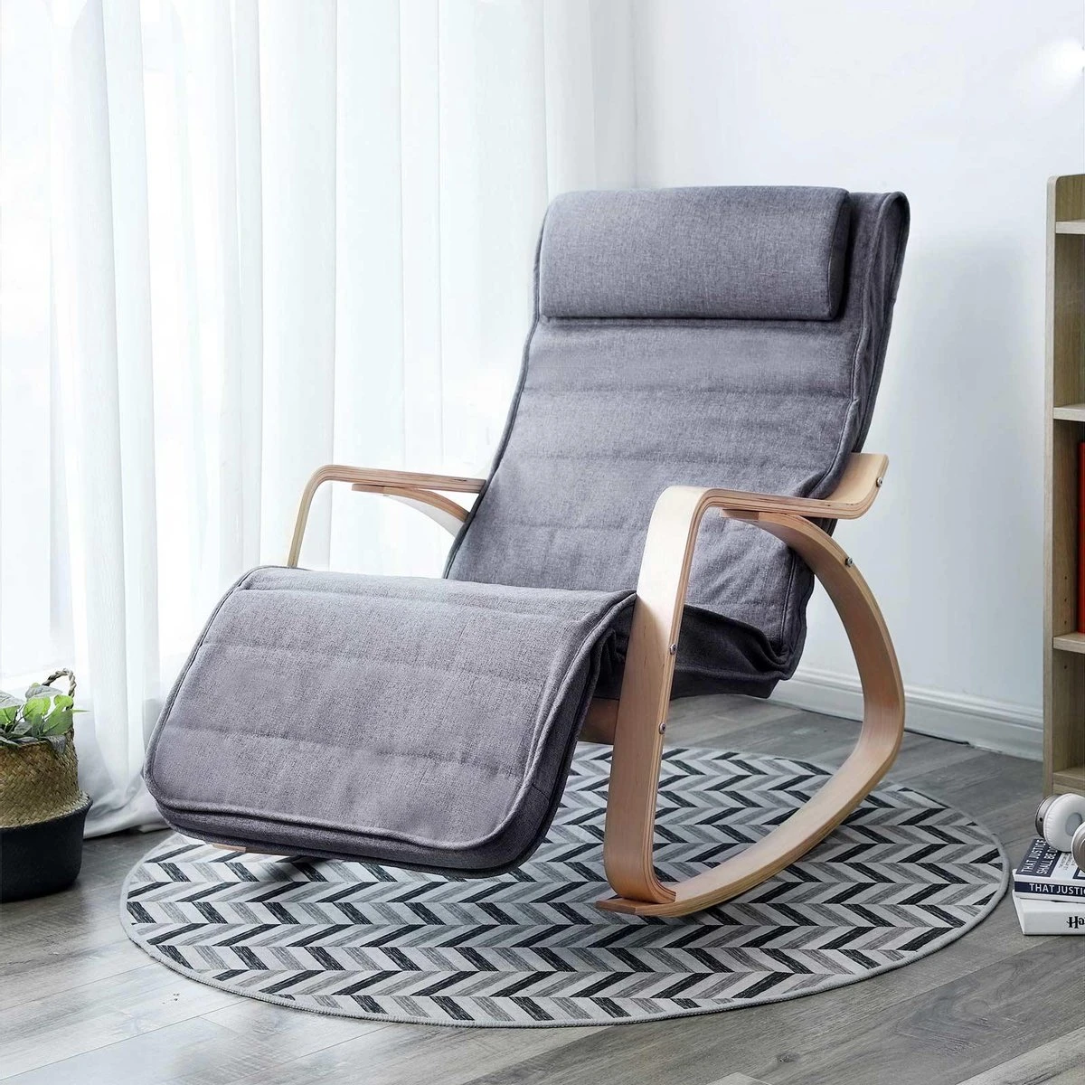 mechanisch middelen lezer Fauteuil schommelstoel schommelstoel relax stoel imitatie linnen grijs -  SimpleDeal.nl
