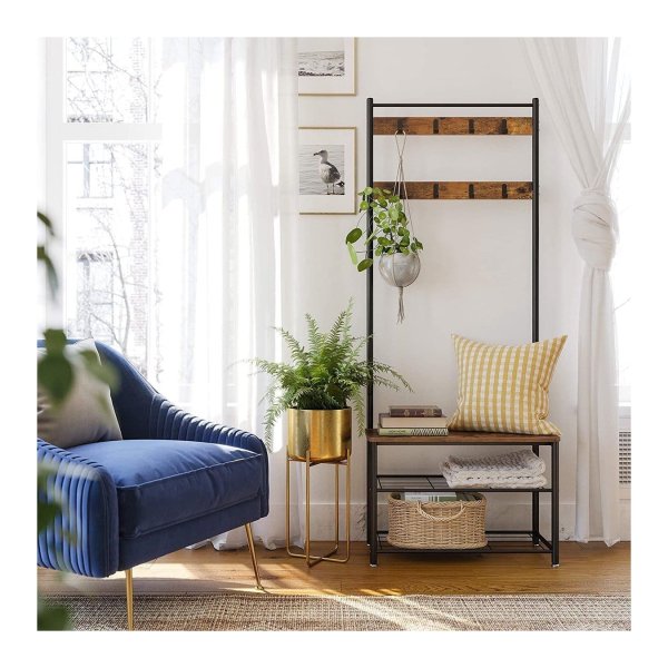 Kledingrek – Vintage Design - Kapstokhaak – 3 planken - Bruin-Zwart