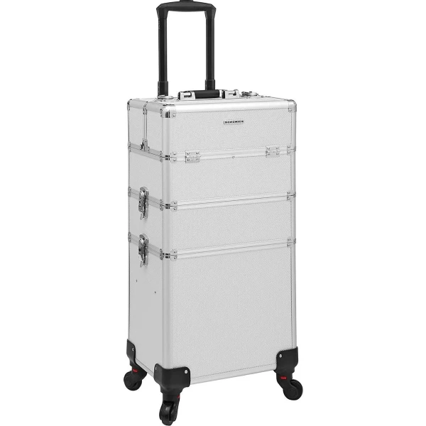 Toevallig reflecteren Deskundige Trolley cosmetische koffer XXL make-up koffer Lege kapperskoffer rolmaat  voor bagage Harde schaal met 2 rollen zilver JHZ01S - SimpleDeal.nl
