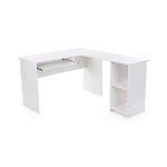Bureau Grote Computertafel, Stabiel Hoekbureau, Pc-Tafel, Eenvoudige Montage, 140 X 120 Cm, Hoekcombinatie, Kantoortafel Met 2 Planken En Toetsenborduitschuifbaar, Wit