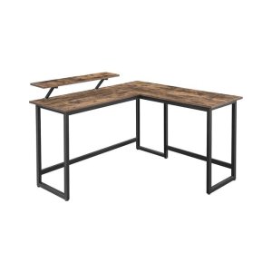 Bureau, L-Vormig Computer Bureau Met Beweegbare Monitor Bevestiging, 140 X 130 X 89 Cm, Hoek Bureau, Kantoor, Studie, Gaming, Ruimtebesparing, Eenvoudige Ä°nstallatie, Metaal, Vintage